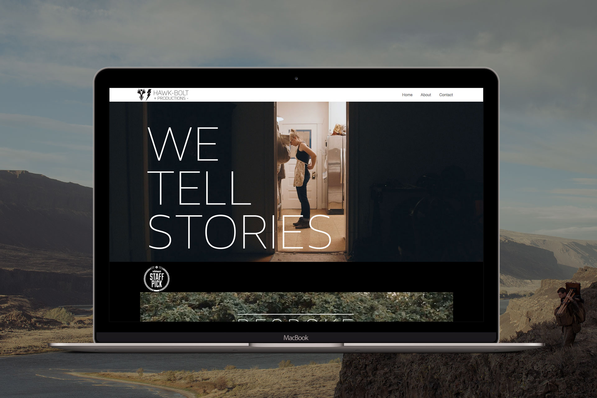 HawkBolt video production website mockup.